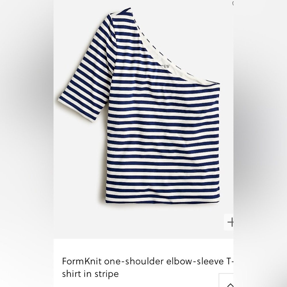 JCrew FormKnit 1 shoulder elbow sleeve tshirt navy and white striped.